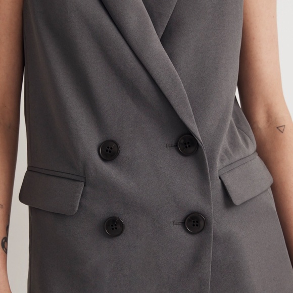 New MADEWELL Double-Breasted Oversized Vest Top Easygoing Crepe Thunder Clou - Picture 5 of 7
